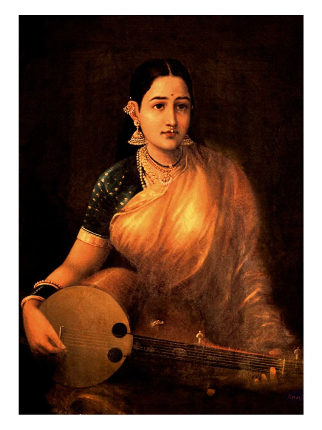 Adventures India A Lady Playing Swarbat Wood Rectangle Paintings Wall Art 23.62 x 17.71 In