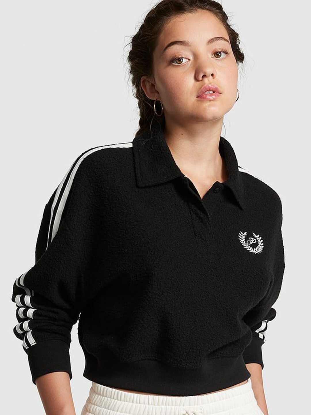 Victoria's Secret PINK Reverse Fleece Cropped Polo Sweatshirt
