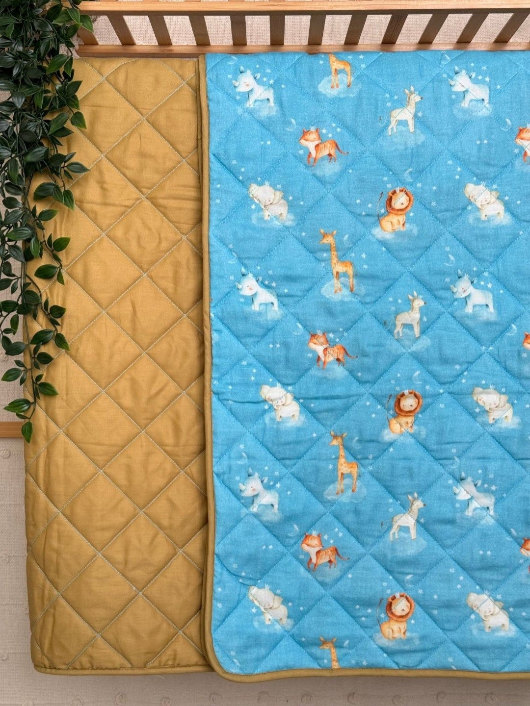 A Toddler Thing Blue Galactic Zoo Printed Cotton Mild Winter 300 GSM Single Bed Quilt