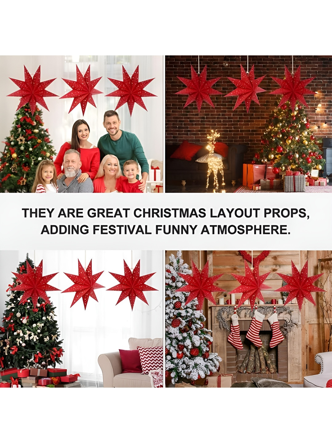 CraftVatika Assorted 3D Star-Shaped Hanging Festive Decor