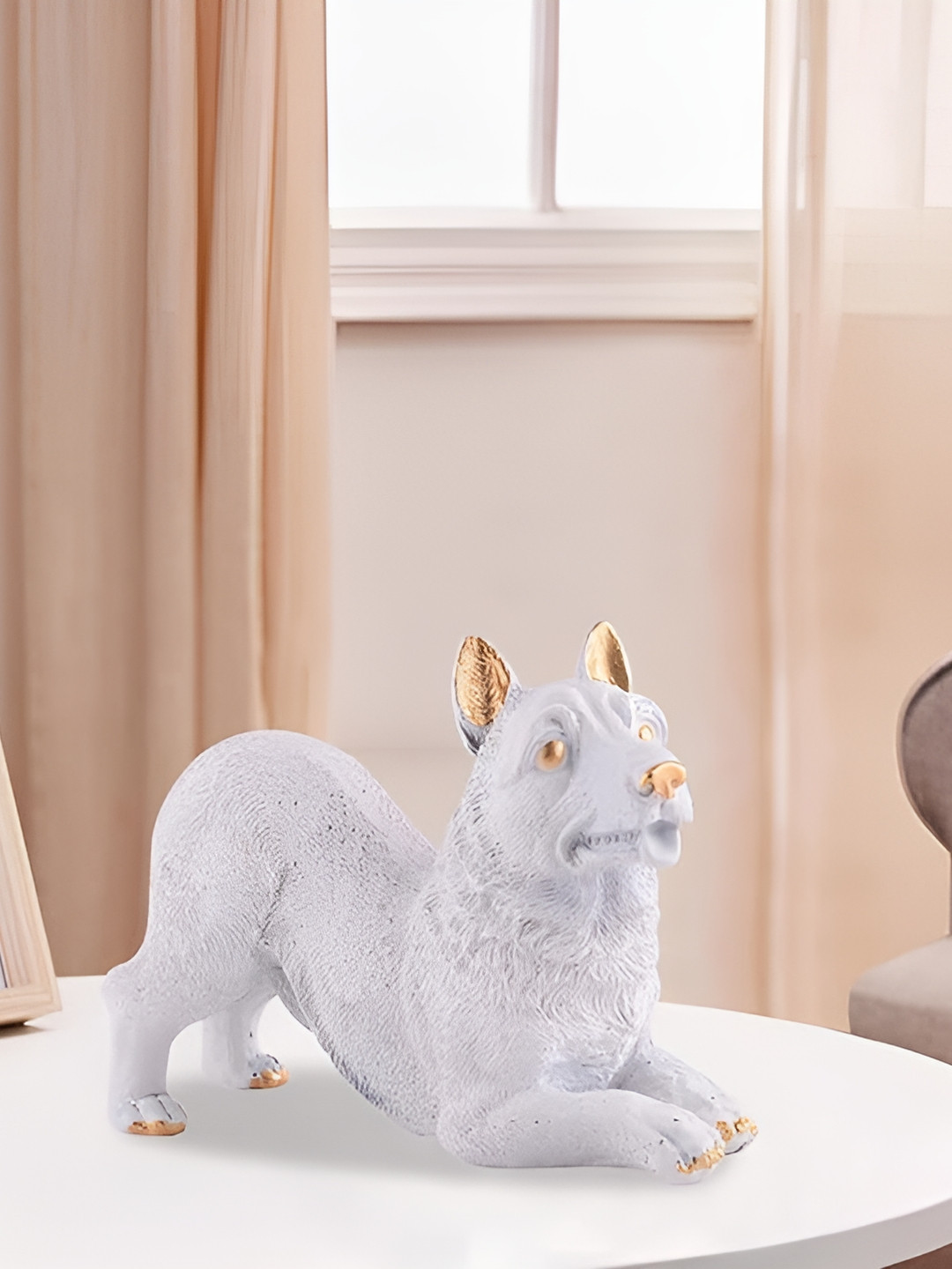 Zart Dog White Polyresin Glossy Living Room Small Showpiece - 4.5 Inches