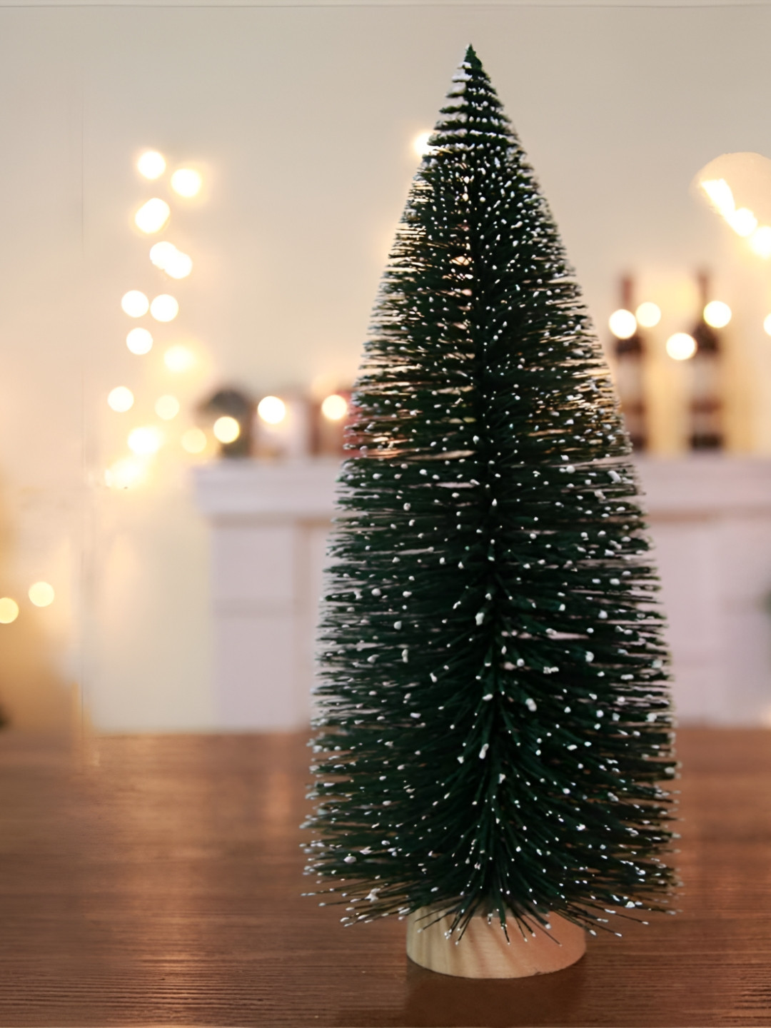CraftVatika Green & White Mini Christmas Tree With Wooden Base
