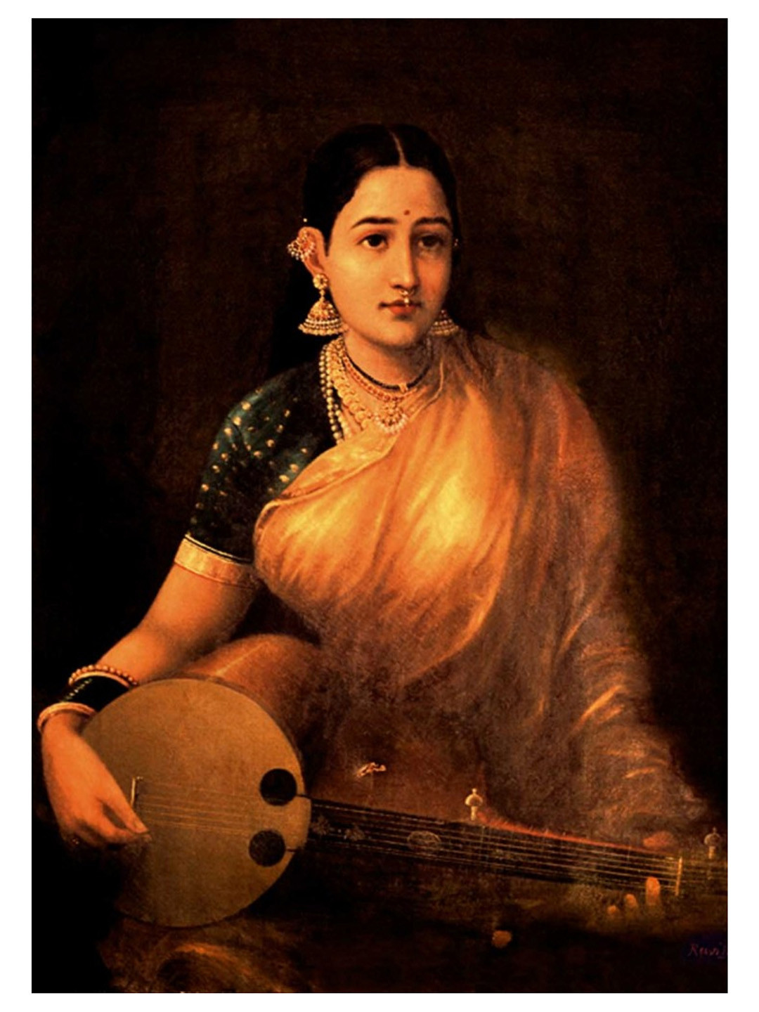 AdventuresIndia A Lady Playing Swarbat Wood Wall Rectangle Paintings Wall Art -16 X 21In