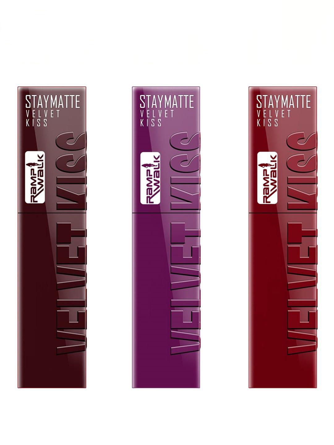 Ramp Walk Set Of 3 Velvet Kiss Liquid Lipstick - 3.5ml Each Maroon- Wine- Bright Maroon