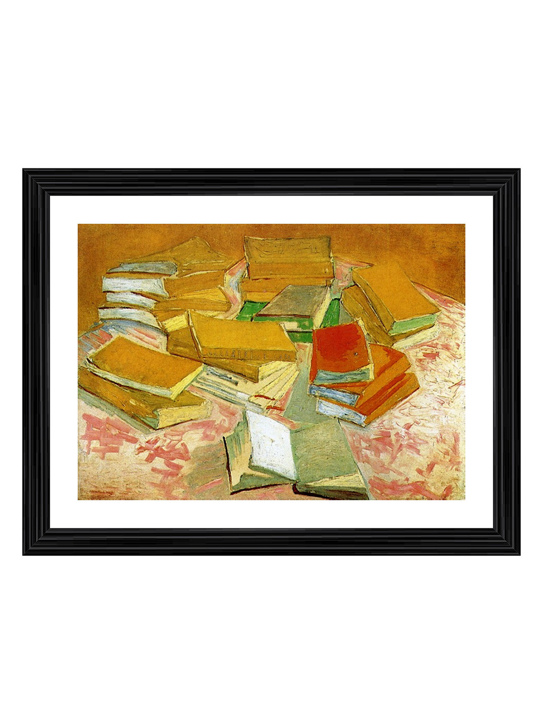 Adventures India Piles of French Novels Wood Rectangle Paintings Wall Art -20.4 x 15.4 In