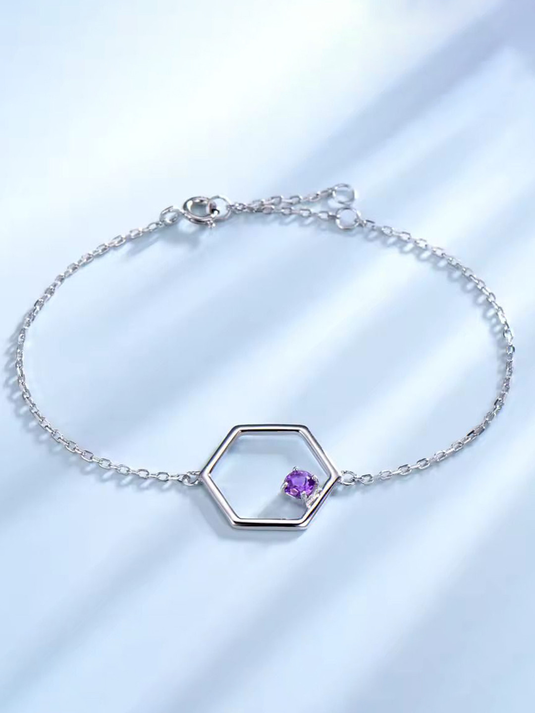CAUER Rhodium Plated 925 Sterling Silver Cubic Zirconia Link Bracelet