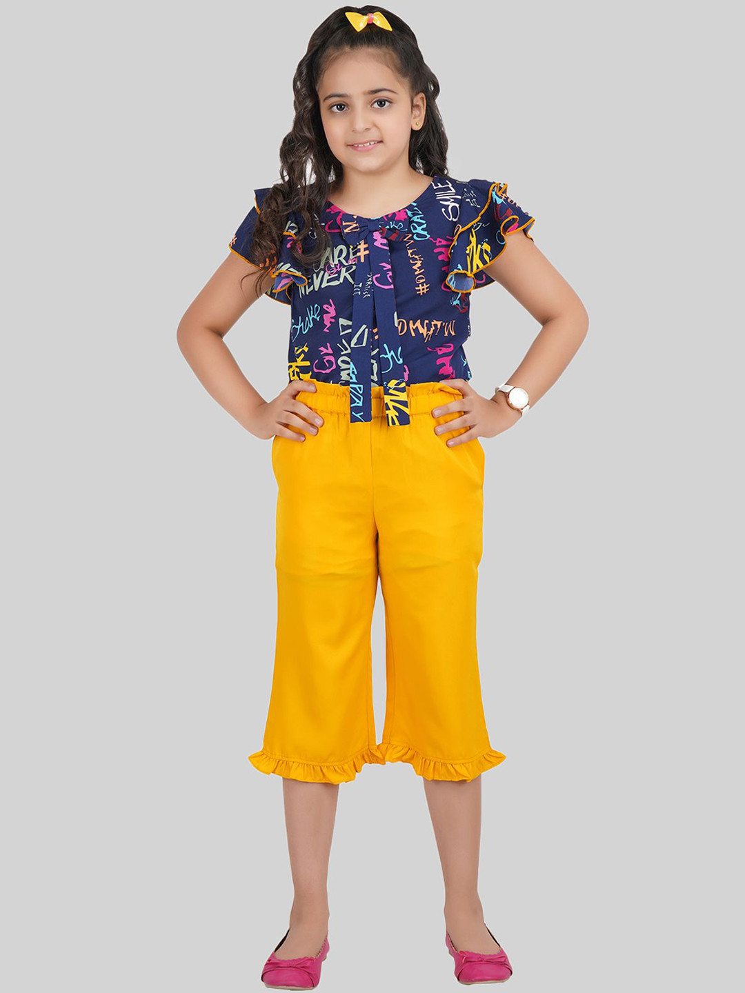 BEING NAUGHTY Girls V-Neck Printed Top With Capris