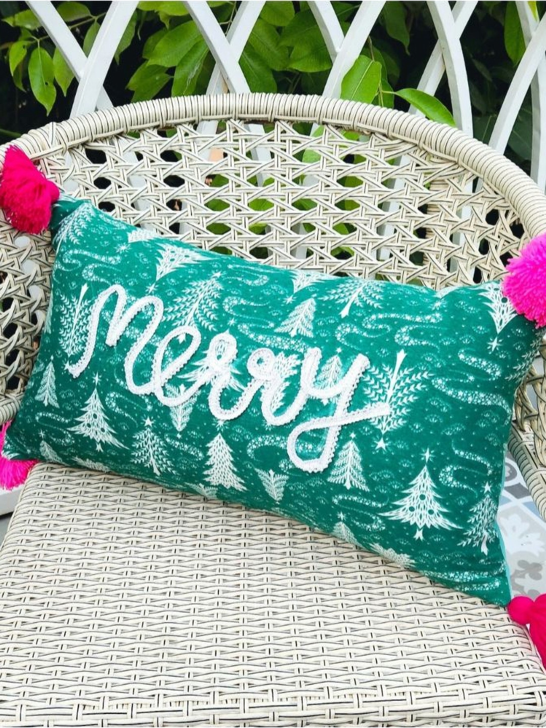 THROWPILLOW Green Embellished Other Washable Rectangle Cushion Covers - 12 x 20 In