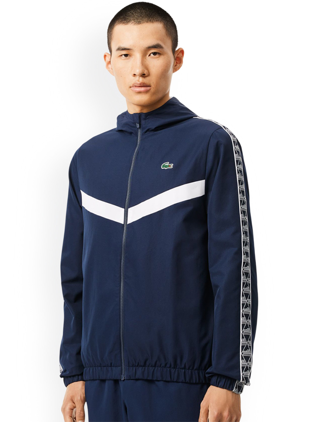 Lacoste Men Hooded Striped Casual Bomber Jacket