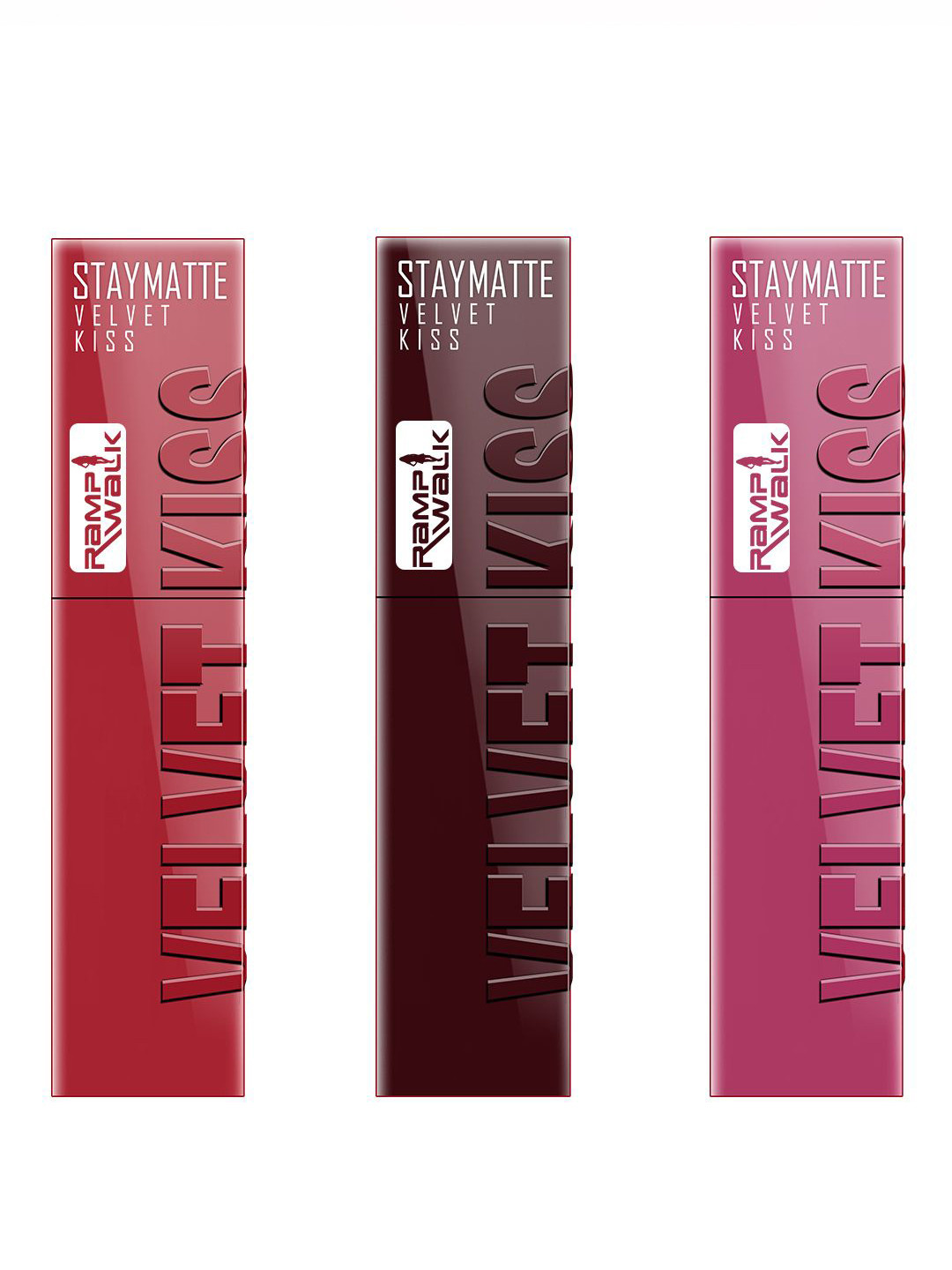 Ramp Walk Set Of 3 Velvet Kiss Lipsticks - 3.5 ml Each - Matte Red- Maroon- Nude Pink