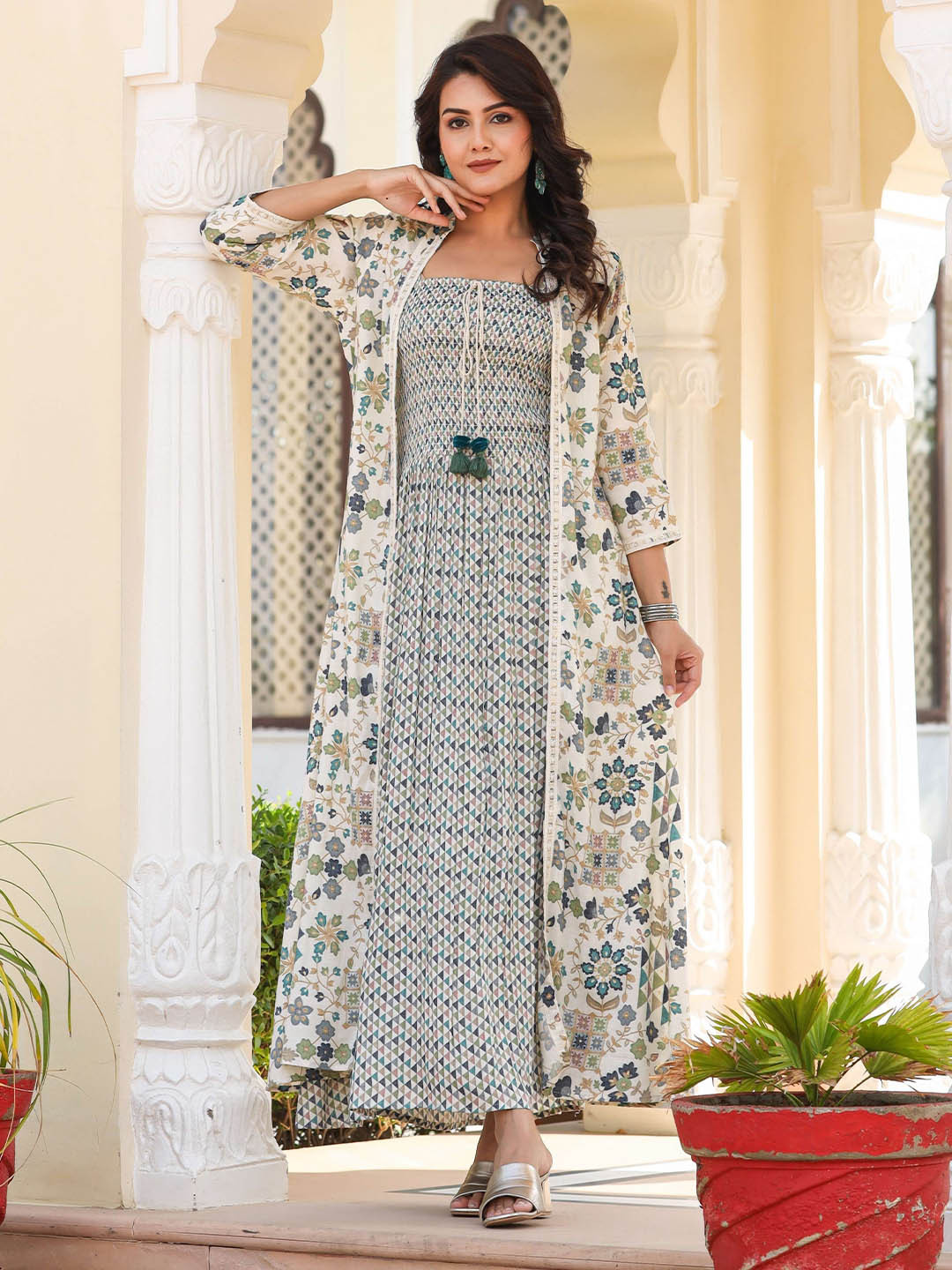 CUSTARD Print A-Line Midi Dress