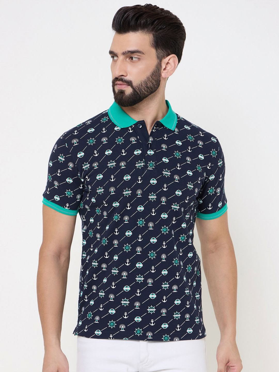 Duke Men Conversational Printed Polo Collar Cotton T-shirt