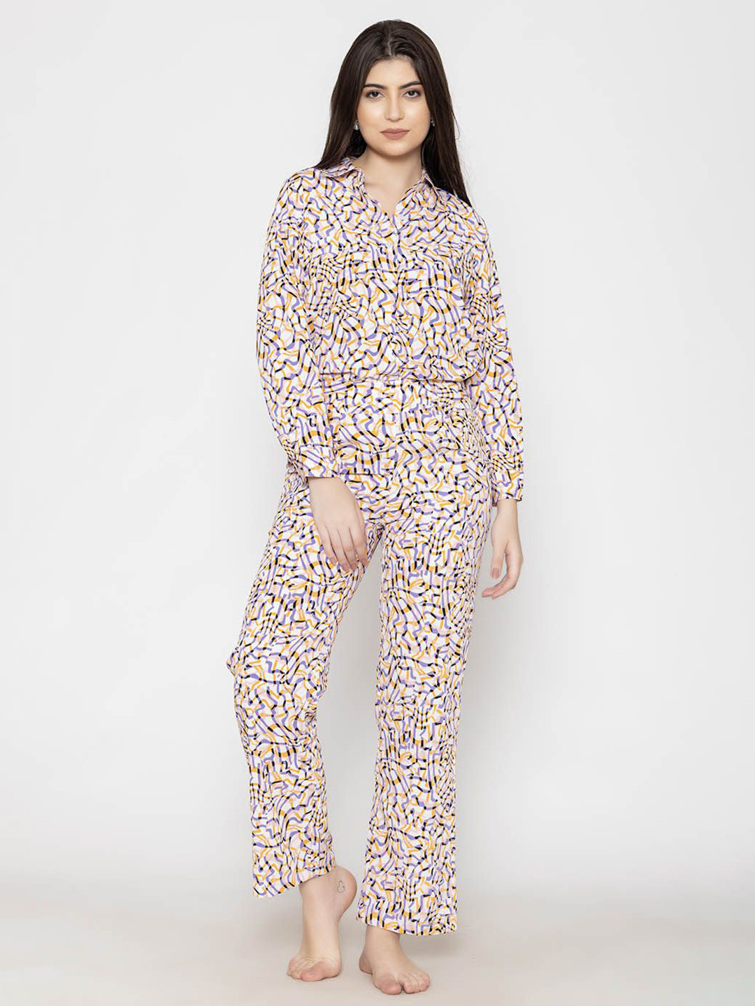 DESIGNS BY QUEEN BEE Women Abstract Printed Pure Cotton Night suits