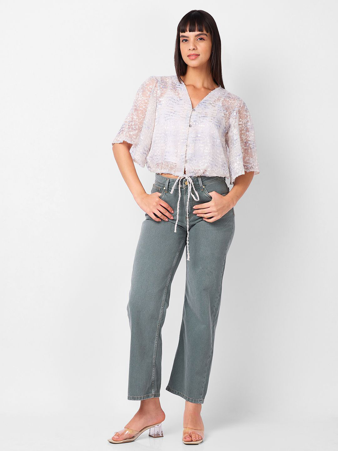 IZEL Flared Sleeve Crop Top