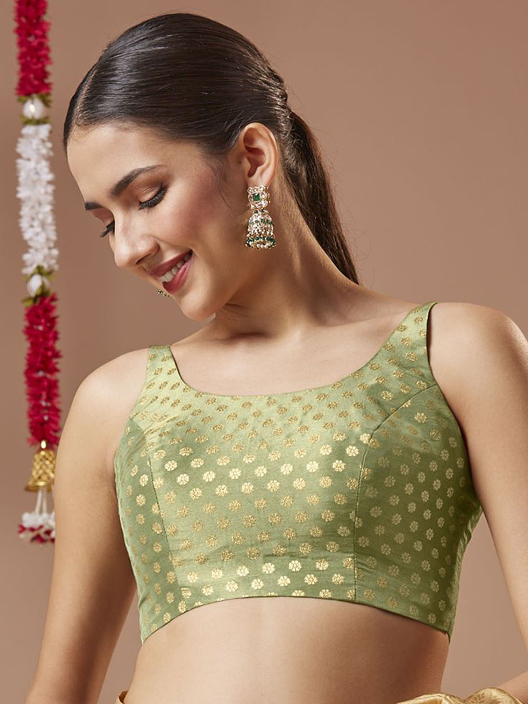 SALWAR STUDIO Women Padded Sleeveless Spaghetti Strap Saree Blouse