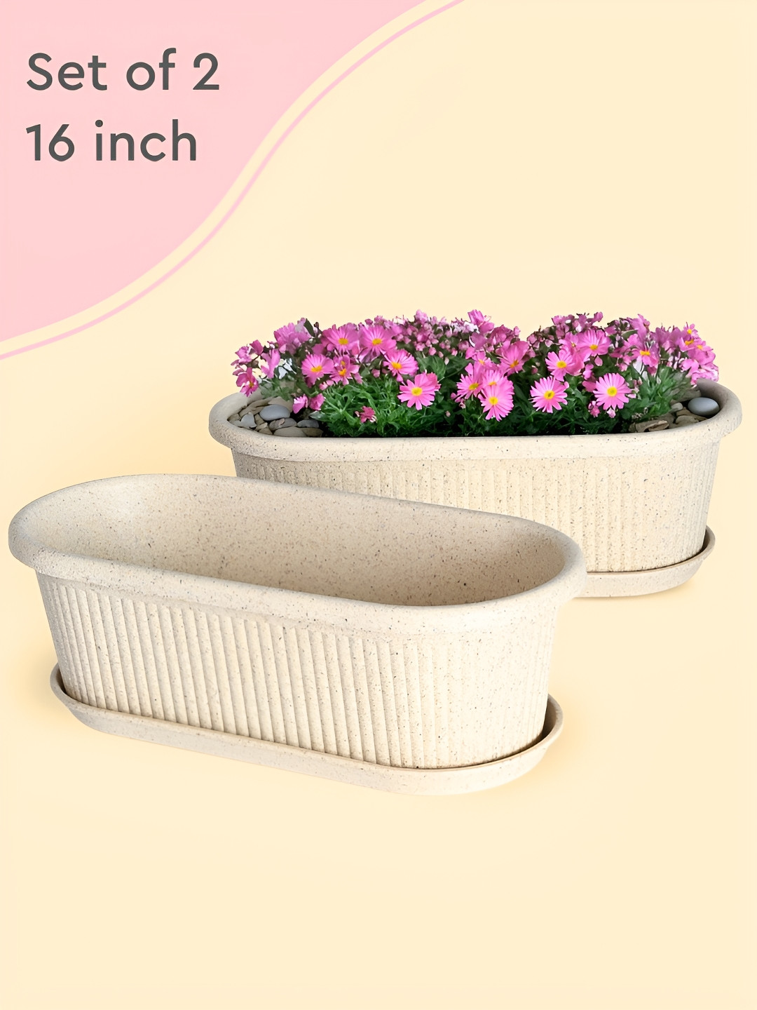 eha 2-Pcs Off White Textured Planters