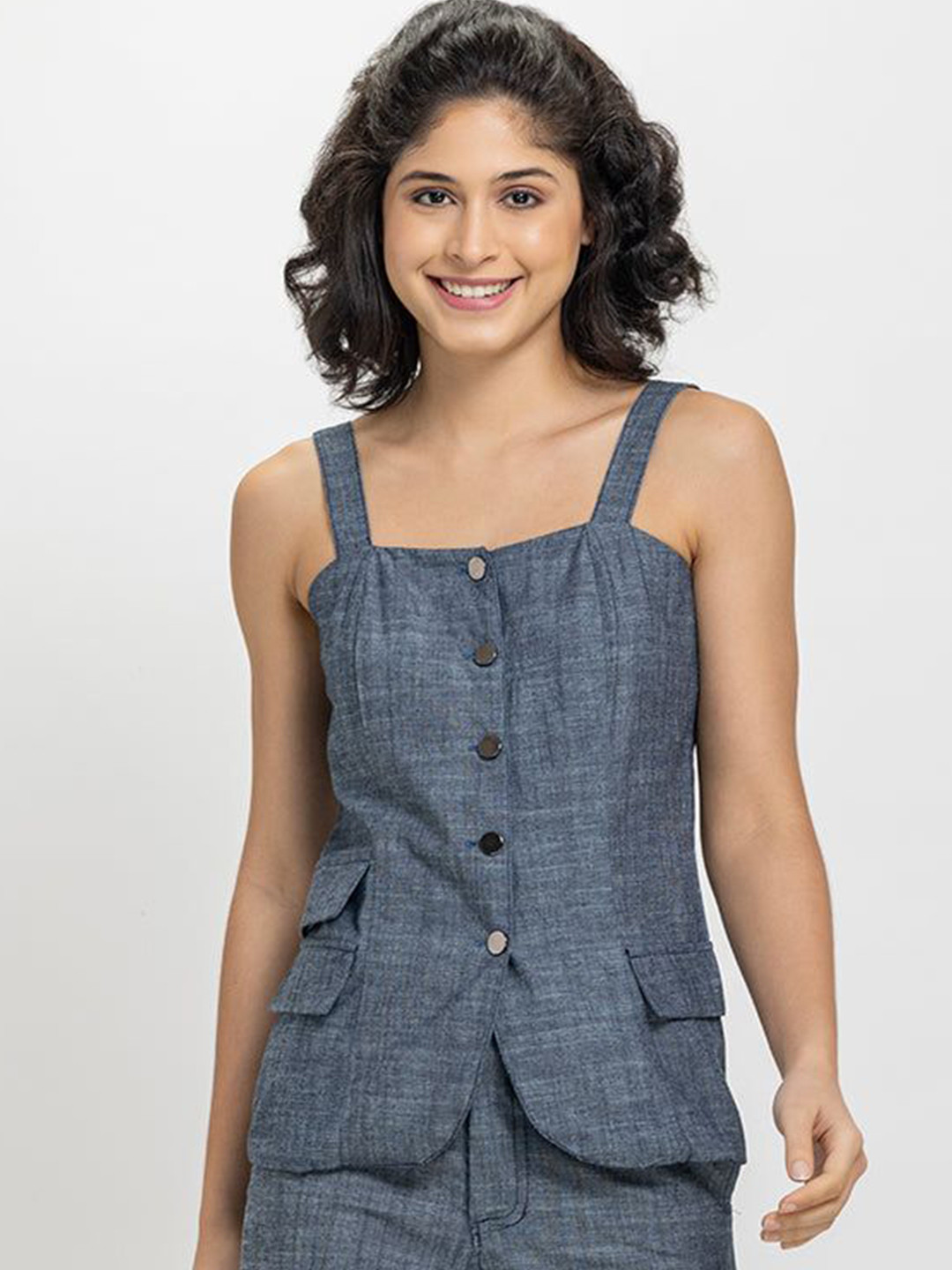 DESIGNS BY QUEEN BEE Shoulder Straps Denim Top