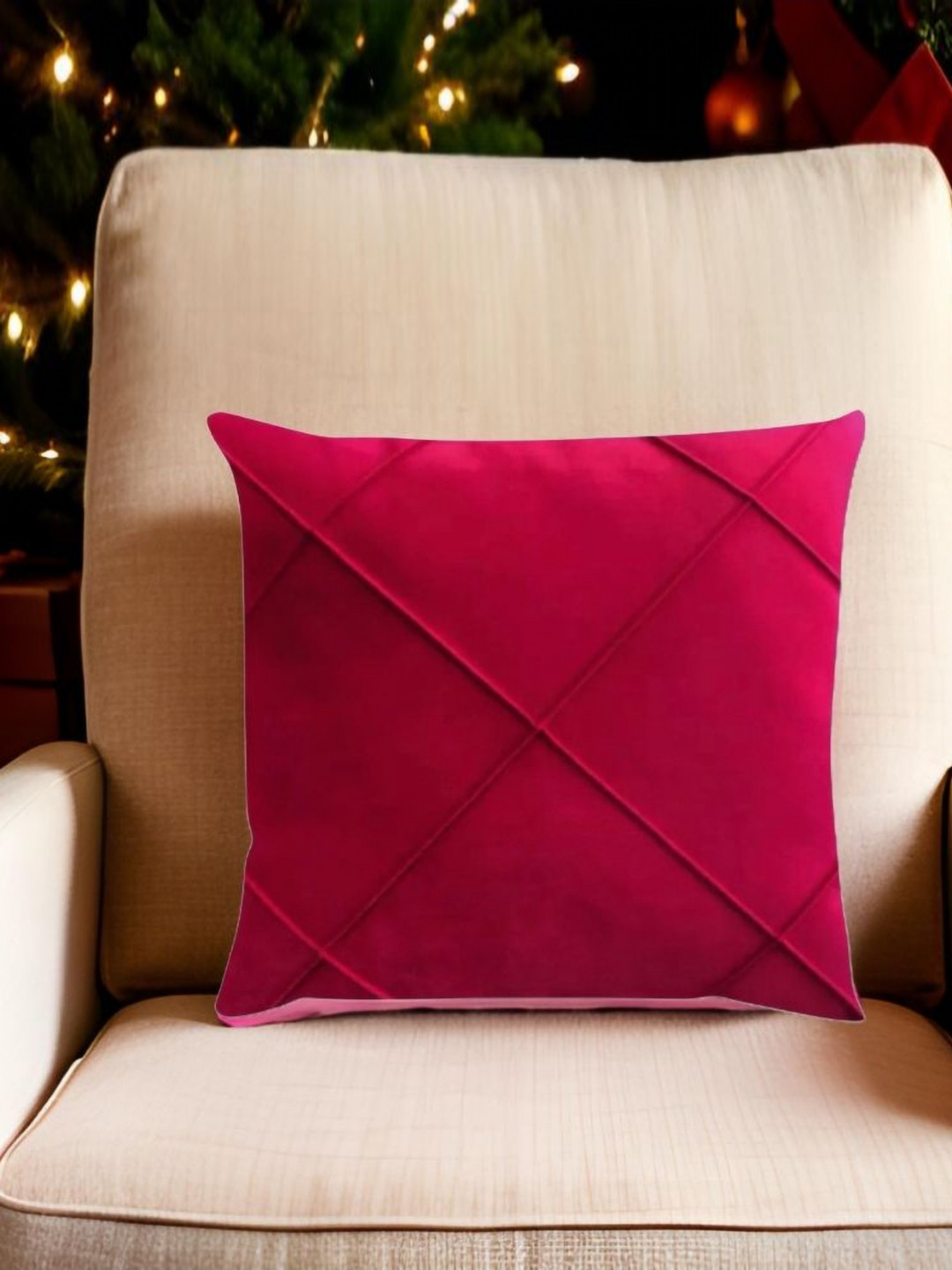 THROWPILLOW Red Velvet Fade Resistant Textured Square Cushion Cover -14x20In