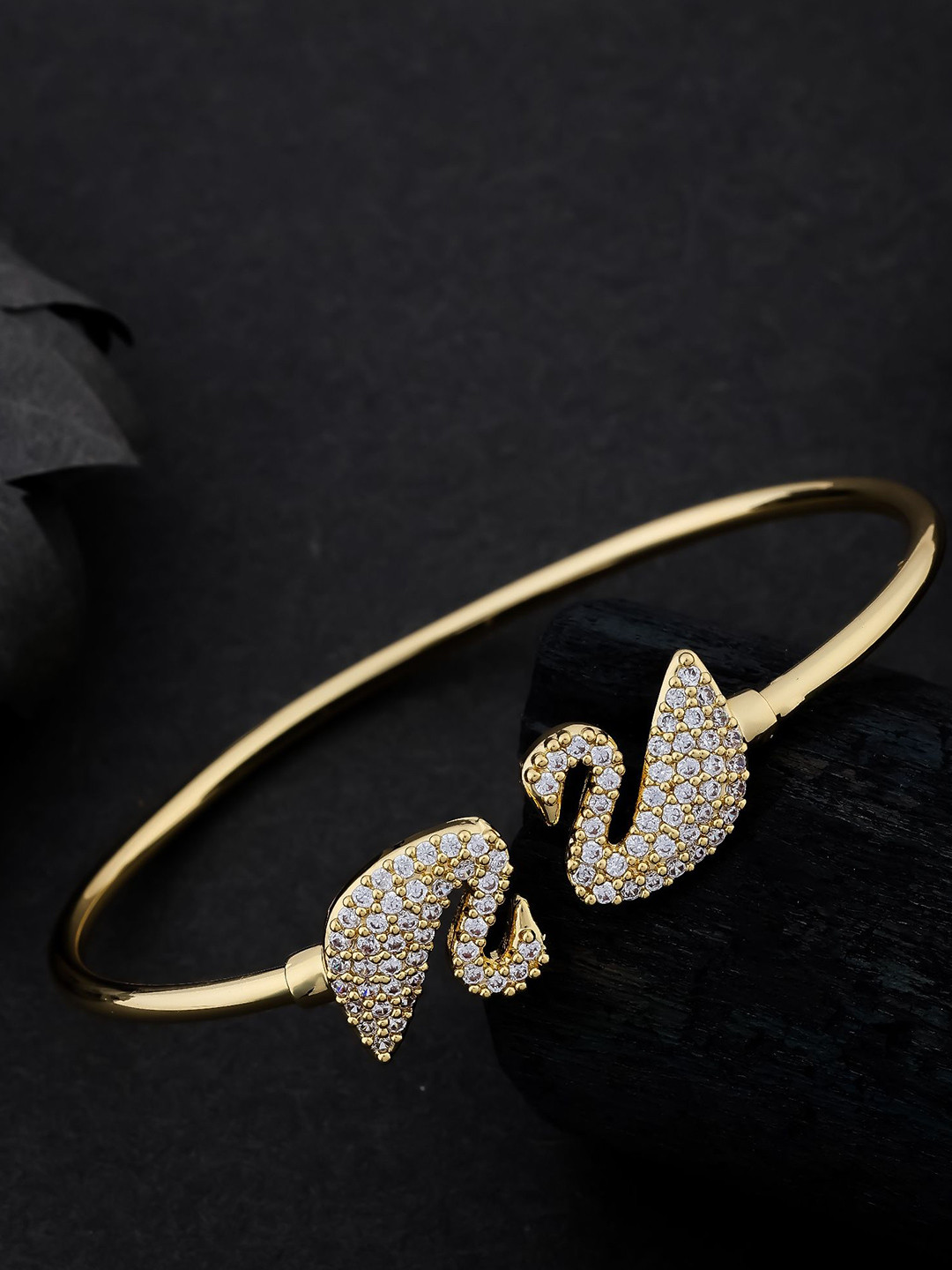 SKY SHOPPERS Gold-Plated Cubic Zirconia Antique Cuff Bracelet