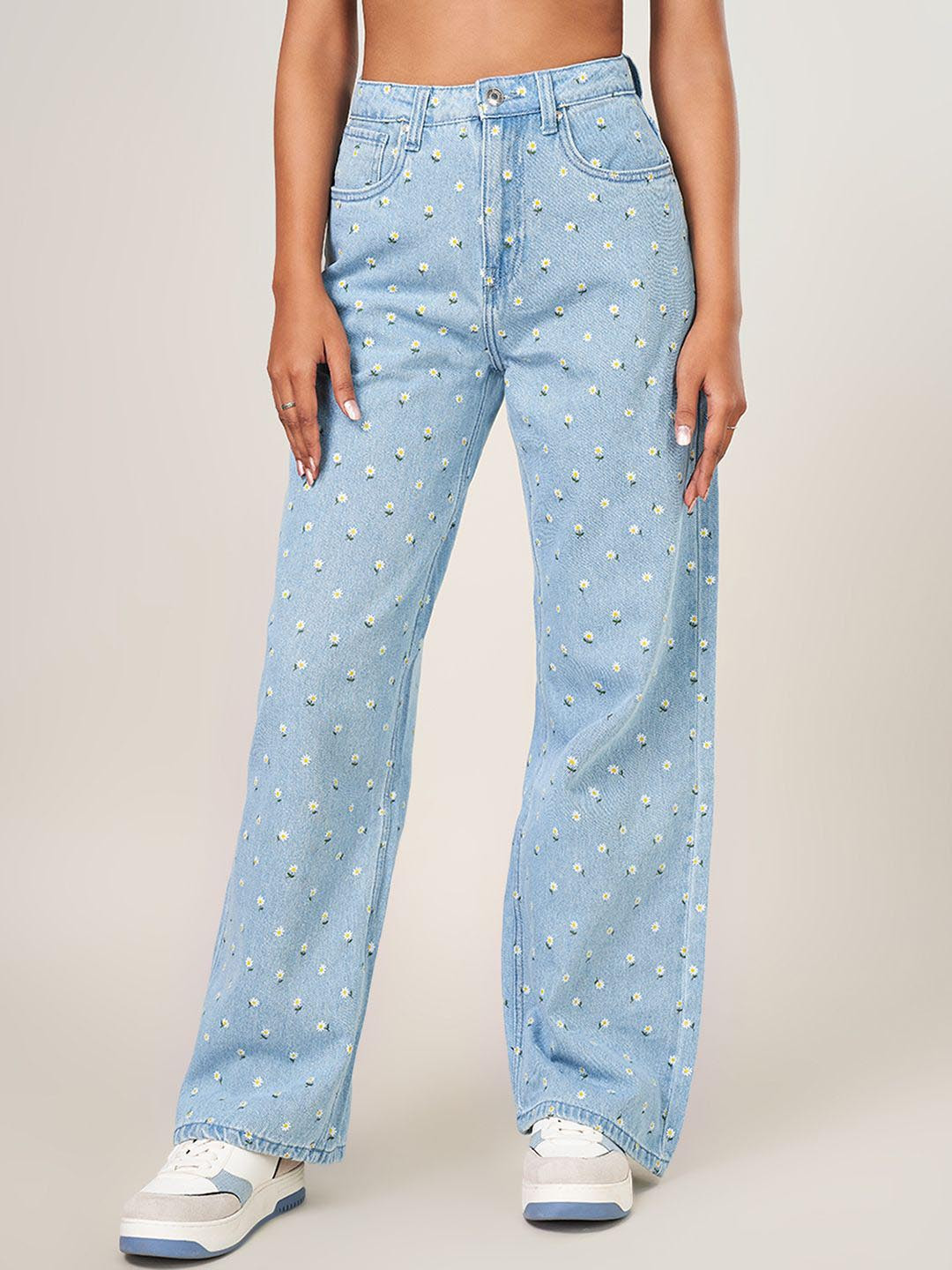 People Women Wide Leg Mid-Rise Heavy Fade Jeans