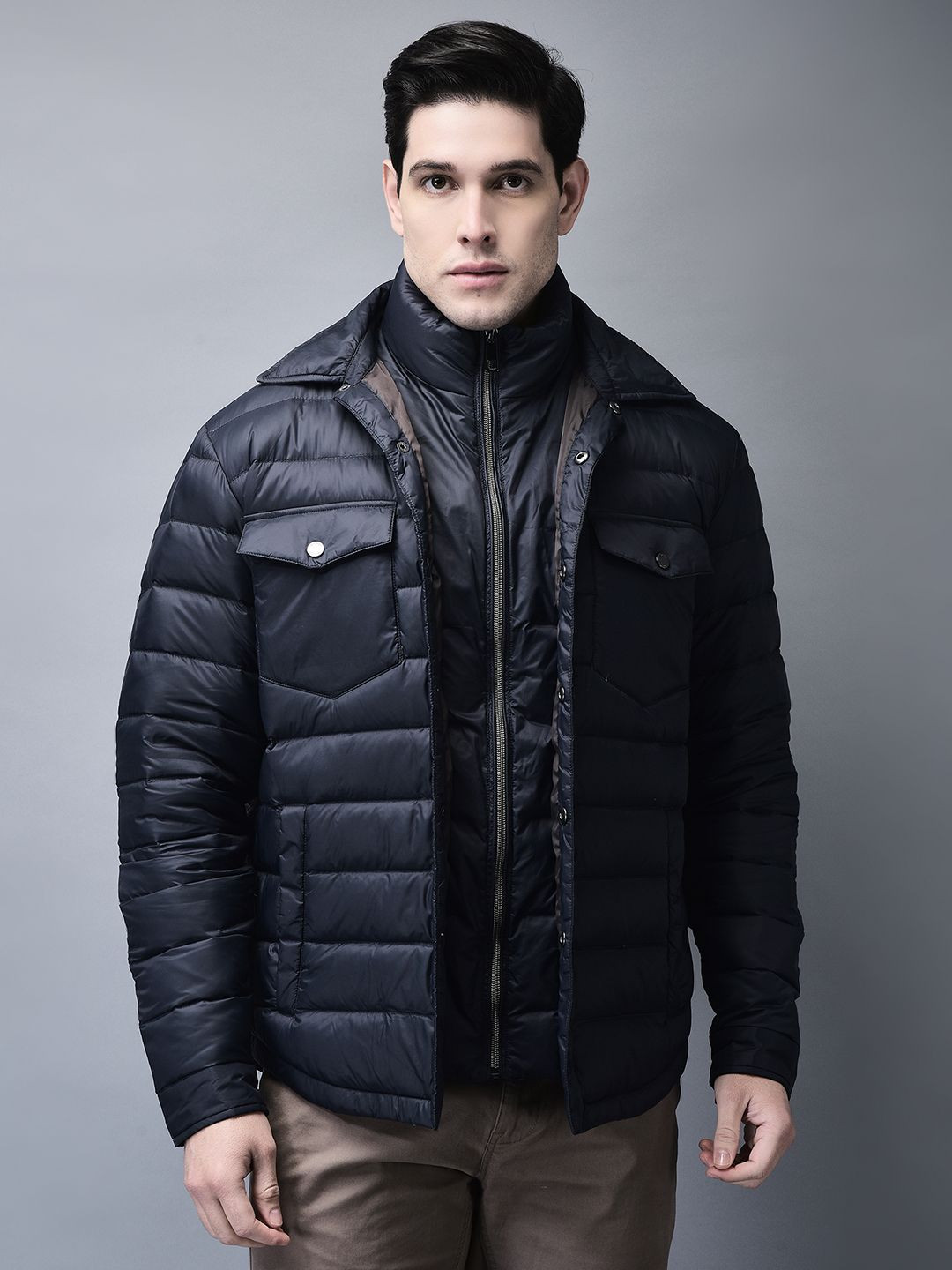 Woods Men Double Collar Solid Casual Padded Jacket