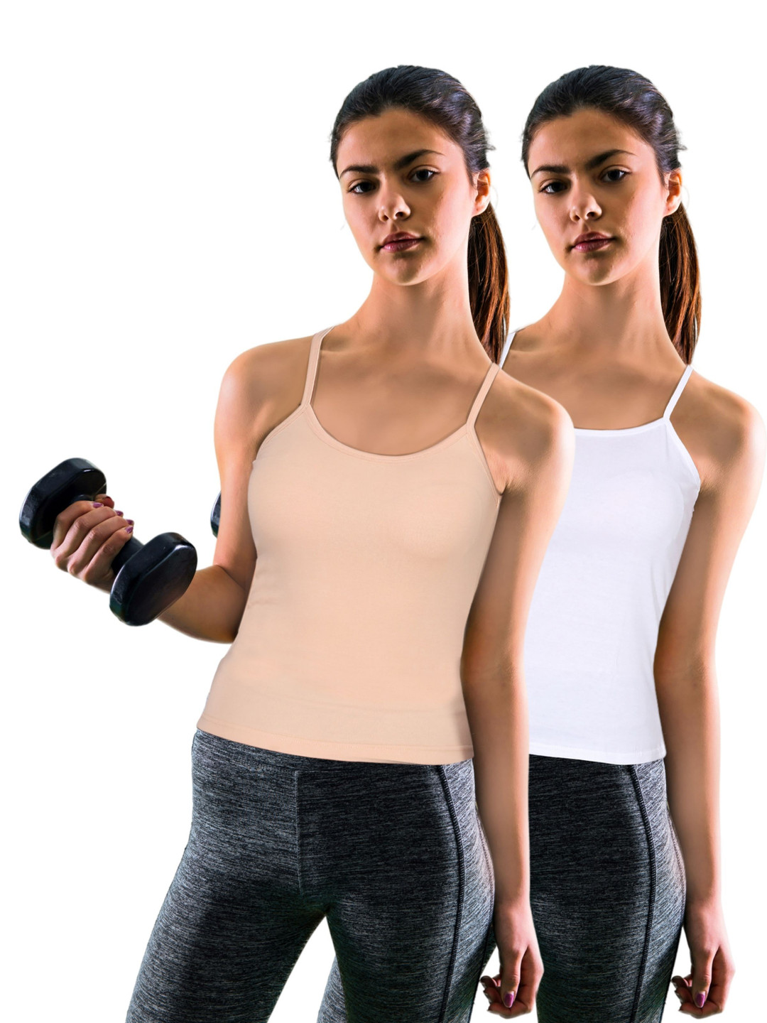 DChica Girls Pack Of 2 Cotton Non Padded Shoulder Strap Neck Camisoles