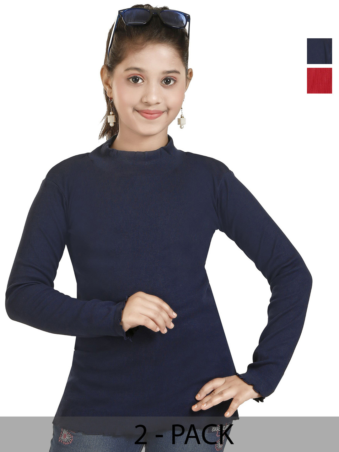 ZADMUS Girls Pack of 2 Ribbed Fitted Tops