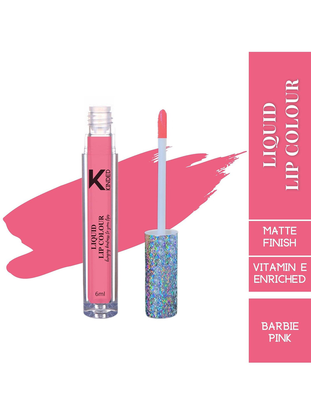 KINDED Vitamin E Enriched Long Lasting Matte Liquid Lip Colour Lipstick 6 ml - Barbie Pink 01