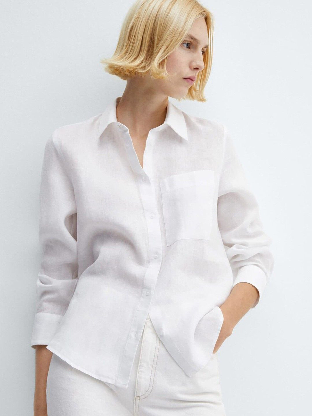 NANCHI Women Classic Oversized Fit Spread Collar Solid Cotton Casual Shirt