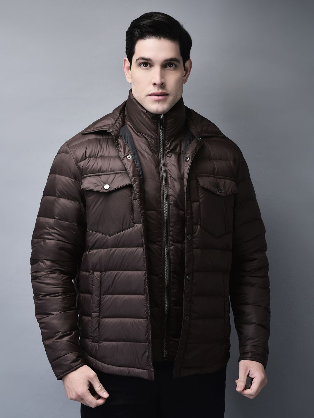Woods Men Double Collar Solid Casual Padded Jacket