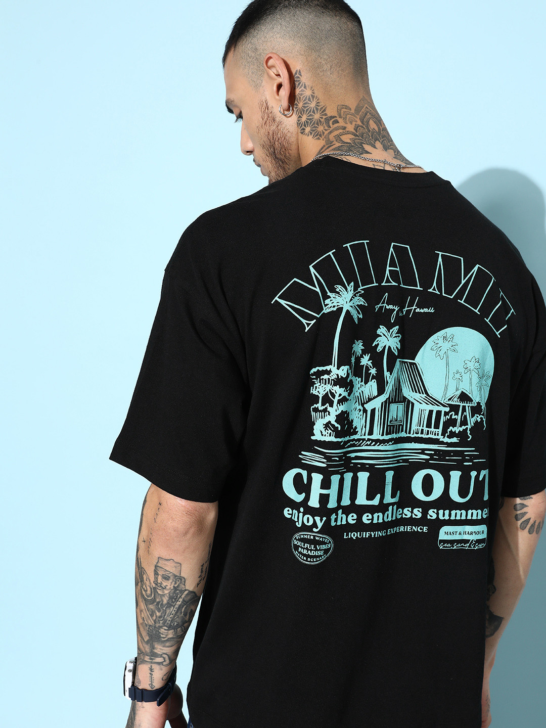 Mast & Harbour Men Typography Printed Pure Cotton Oversized T-shirt