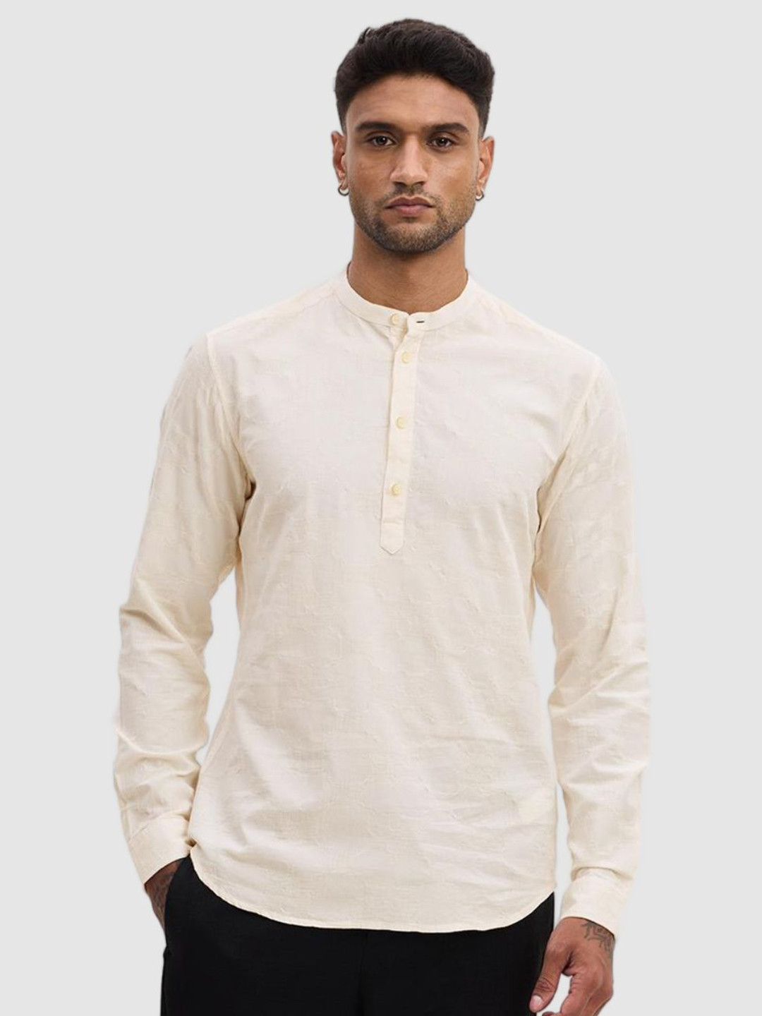 Snitch Men Smart Fit Band Collar Solid Cotton Casual Shirt