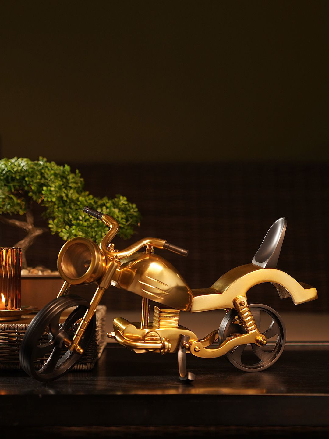 Pure Home and Living Gold-Toned & Black Decorative Bike Showpiece