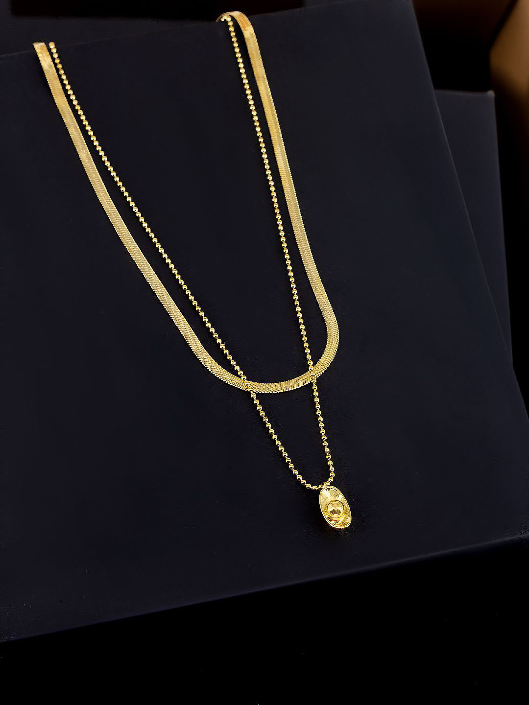 PRIVIU Gold Plated Double Layered Stainless Steel Boat Layered Necklace