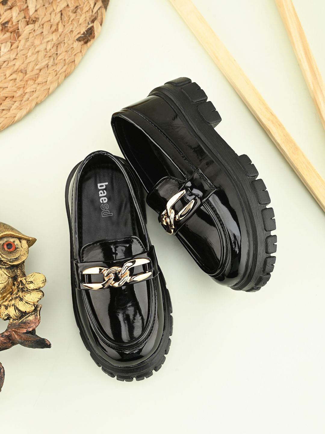 BAESD Kids Round Toe Block Heel Pumps