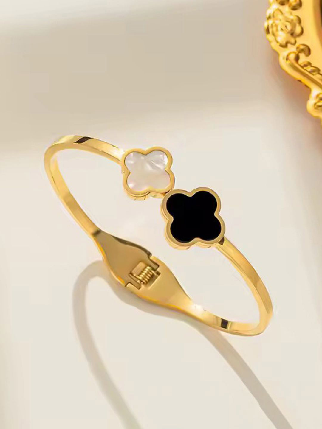 Designs & You Gold-Plated Stainless Steel Anti Tarnish Clover Cuff Bracelet