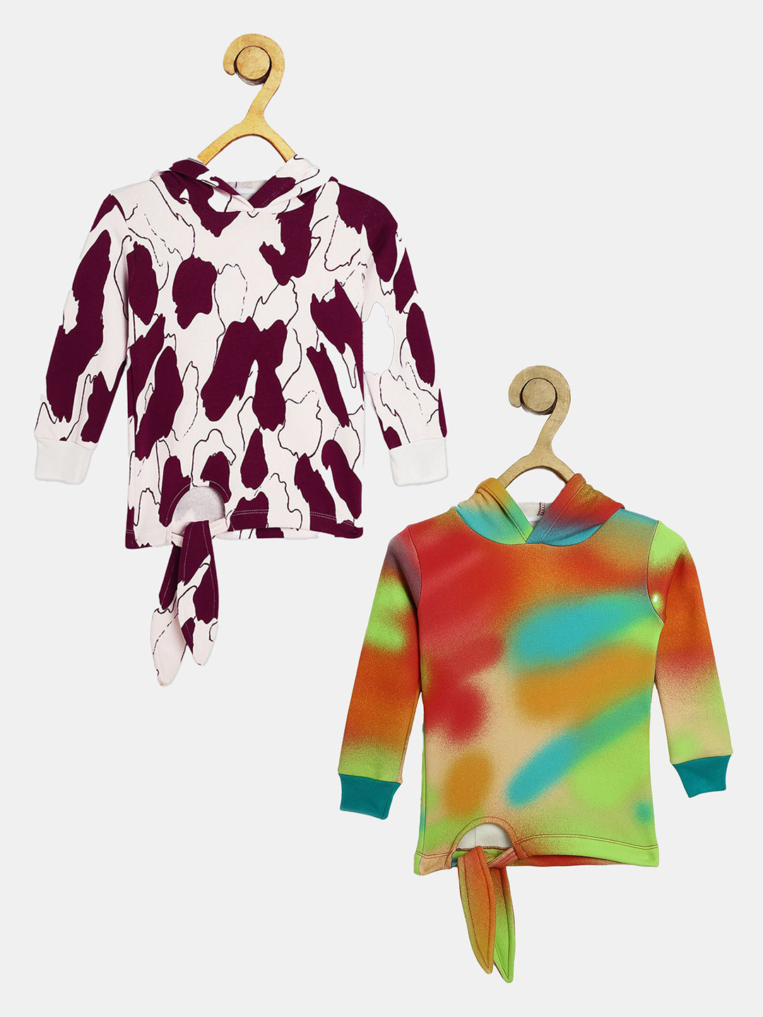 Wyld Sprog Girls Pack of 2 Abstract Printed Hooded Pure Cotton Sweatshirt