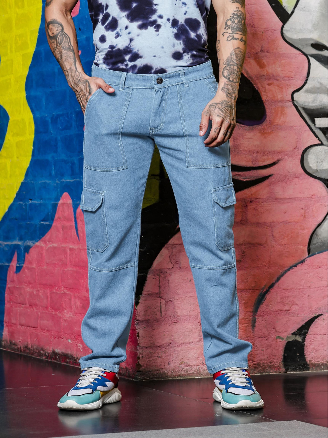 RAGZO Men Cotton Relaxed Fit Low Distress Light Fade Jeans