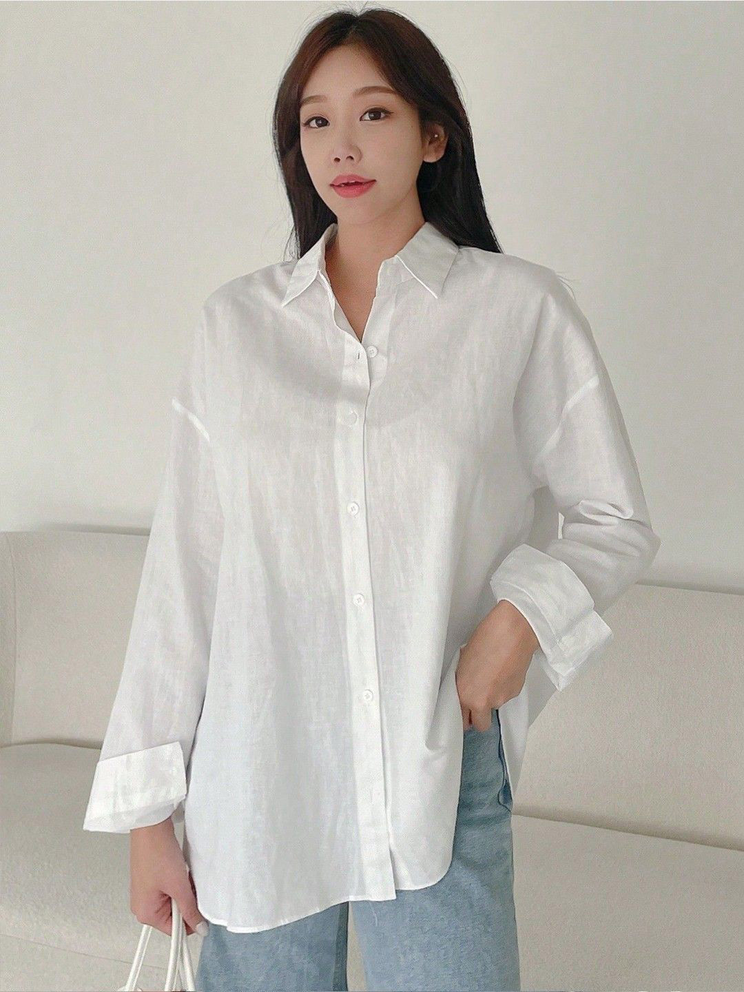 WHY SO FAB Women Comfort Relaxed Fit Spread Collar Solid Cotton Casual Shirt