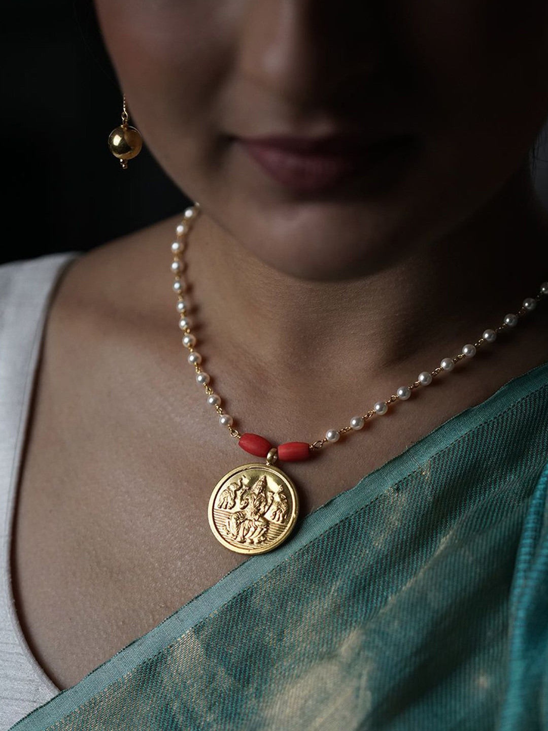 House of Aadyaa Gold-Plated 92.5 Sterling Silver Coral and Pearls Minimal Necklace
