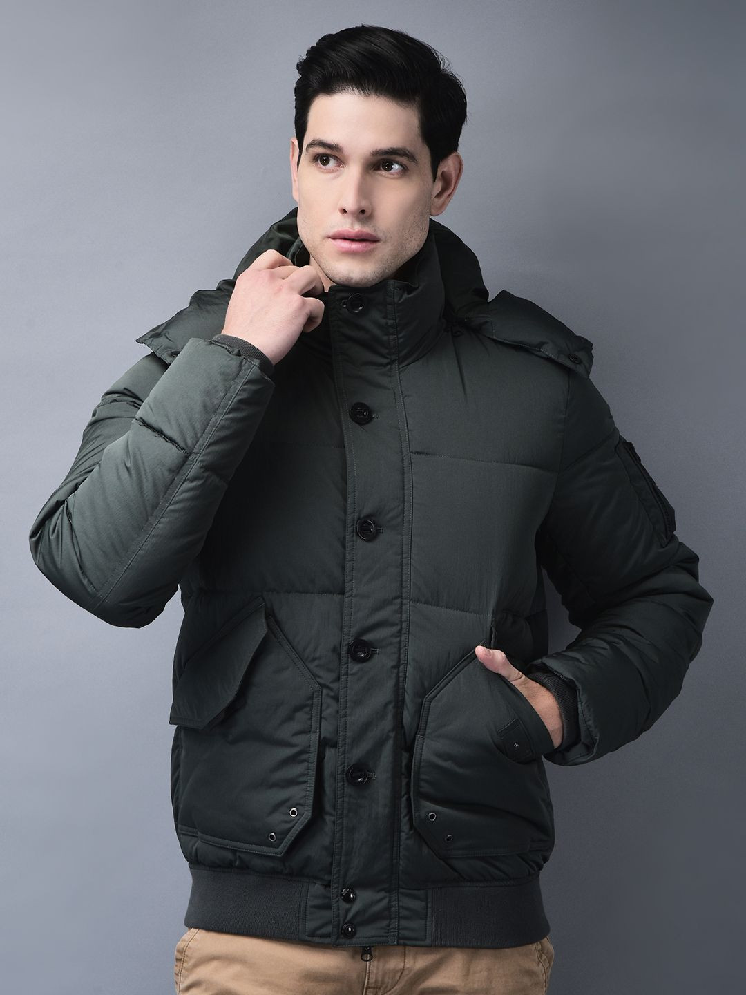 Woodland Men Hooded Solid Casual Padded Jacket