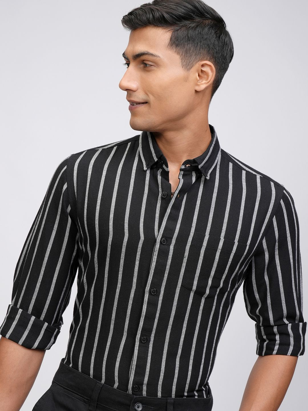 LOCOMOTIVE Premium Men Cotton Linen Stripped Button Down Casual Shirt