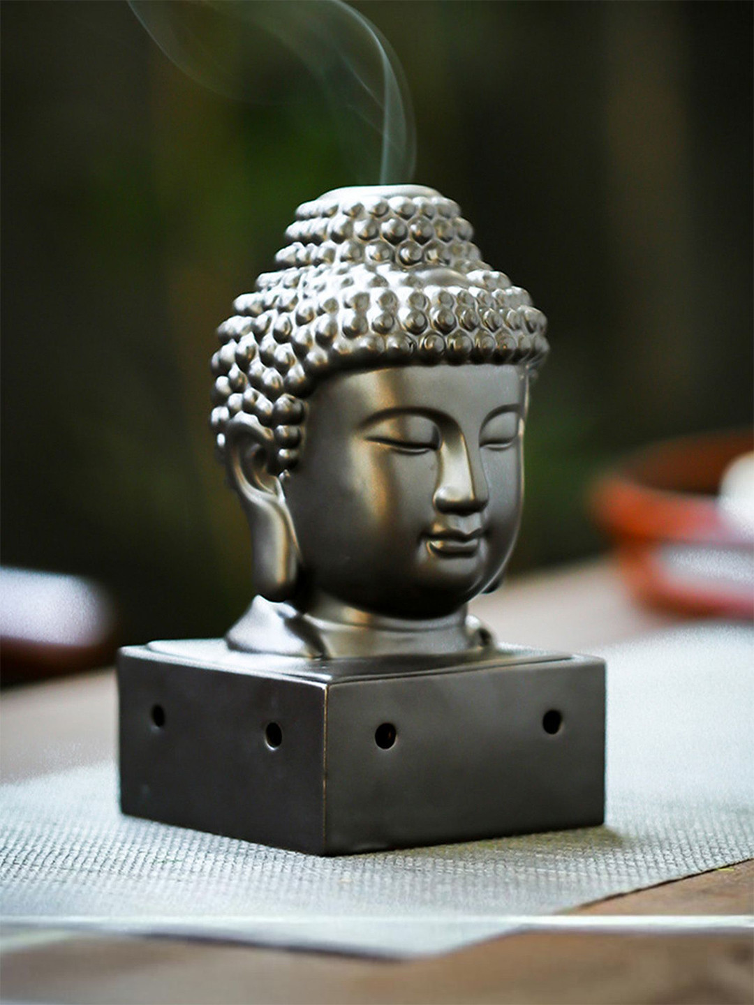 Ekhasa Grey Textured Ceramic Dhoop Dani Loban Burner Holder Stand