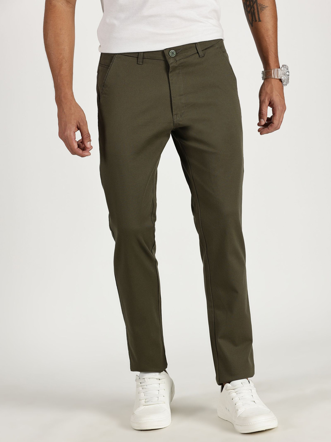 RAVINIK Men Classic Straight Fit Mid-Rise Cotton Trousers