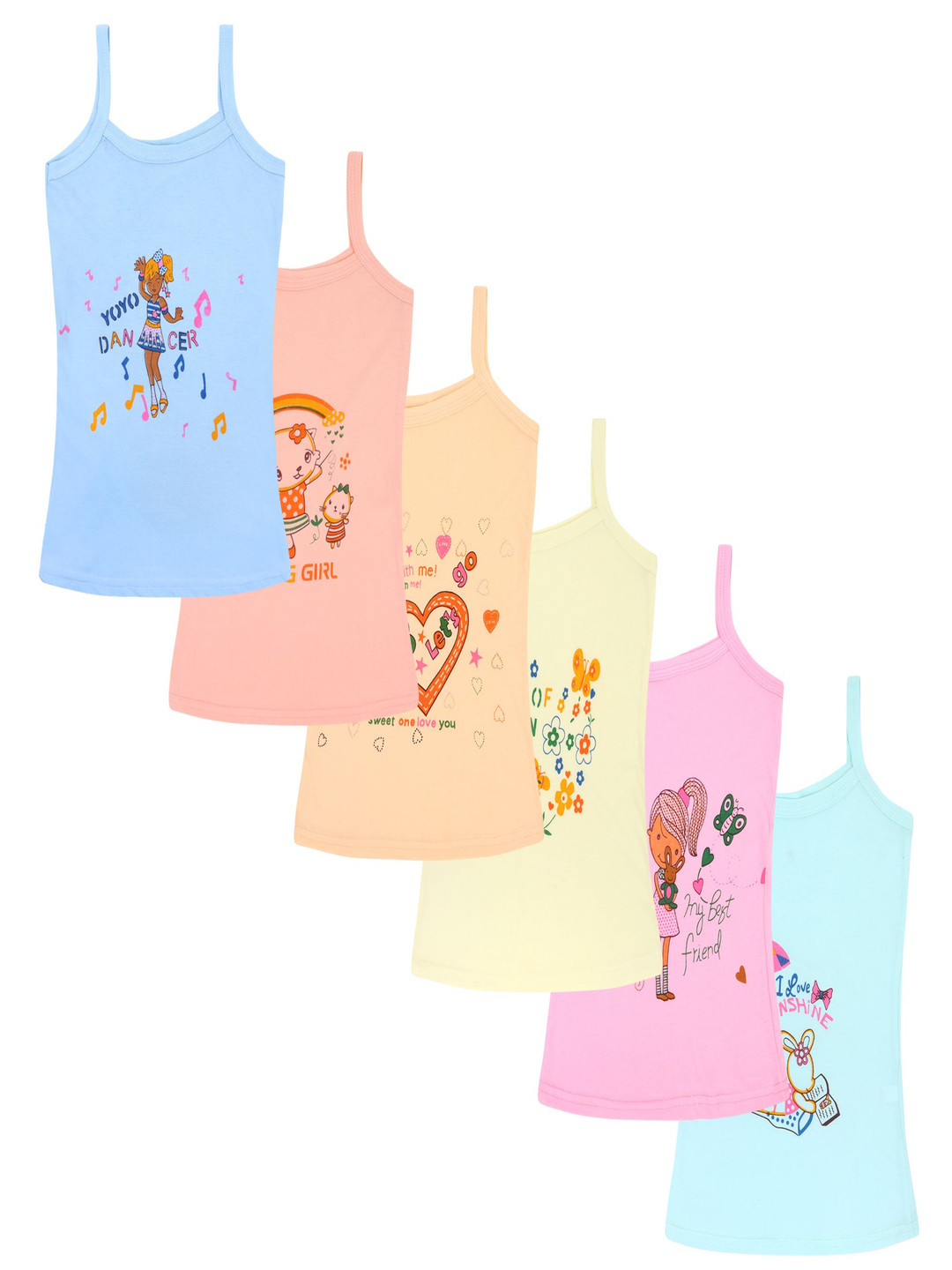 VEKOTT Infant Girls Pack Of 6 Printed Cotton Camisoles