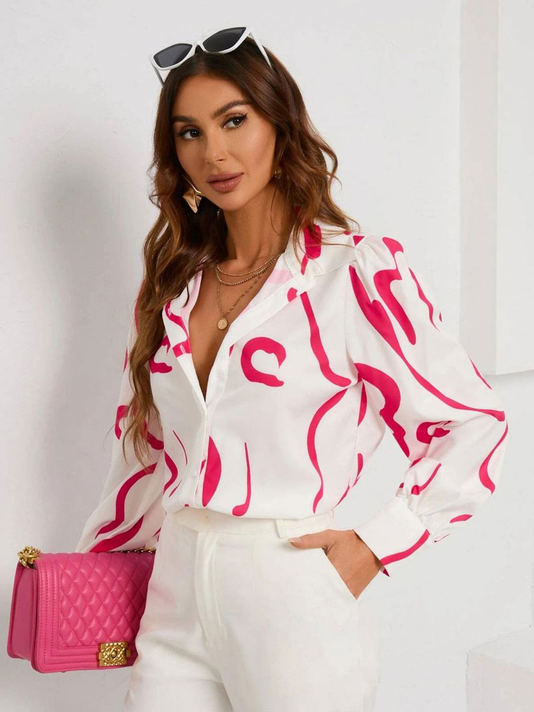 BAESD Women Relaxed Fit Spread Collar Abstract Printed Cotton Casual Shirt