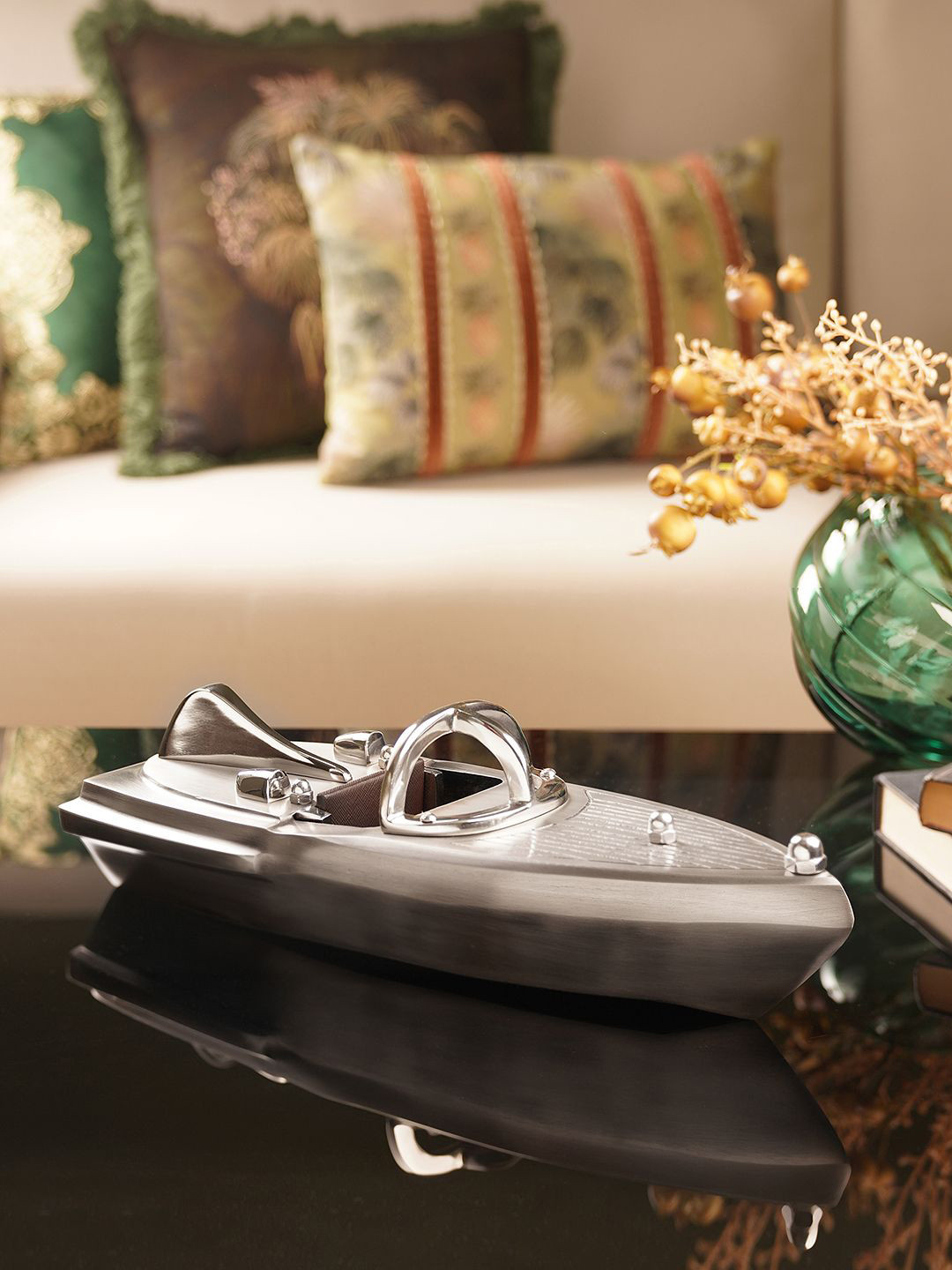 Pure Home and Living Grey Decorative Speed Boat Showpiece