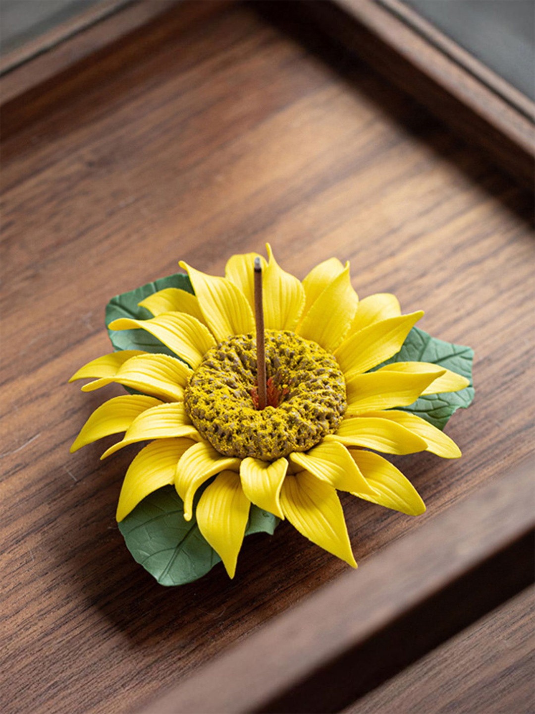 Ekhasa Green & Yellow Floral Ceramic Agarbatti Stand With Ash Catcher