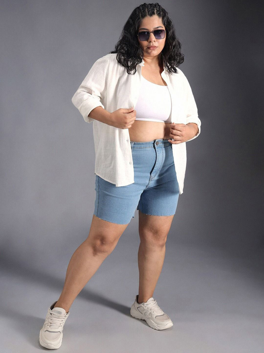 WHY SO FAB Women Plus Size Classic Oversized Fit Spread Collar Solid Cotton Casual Shirt