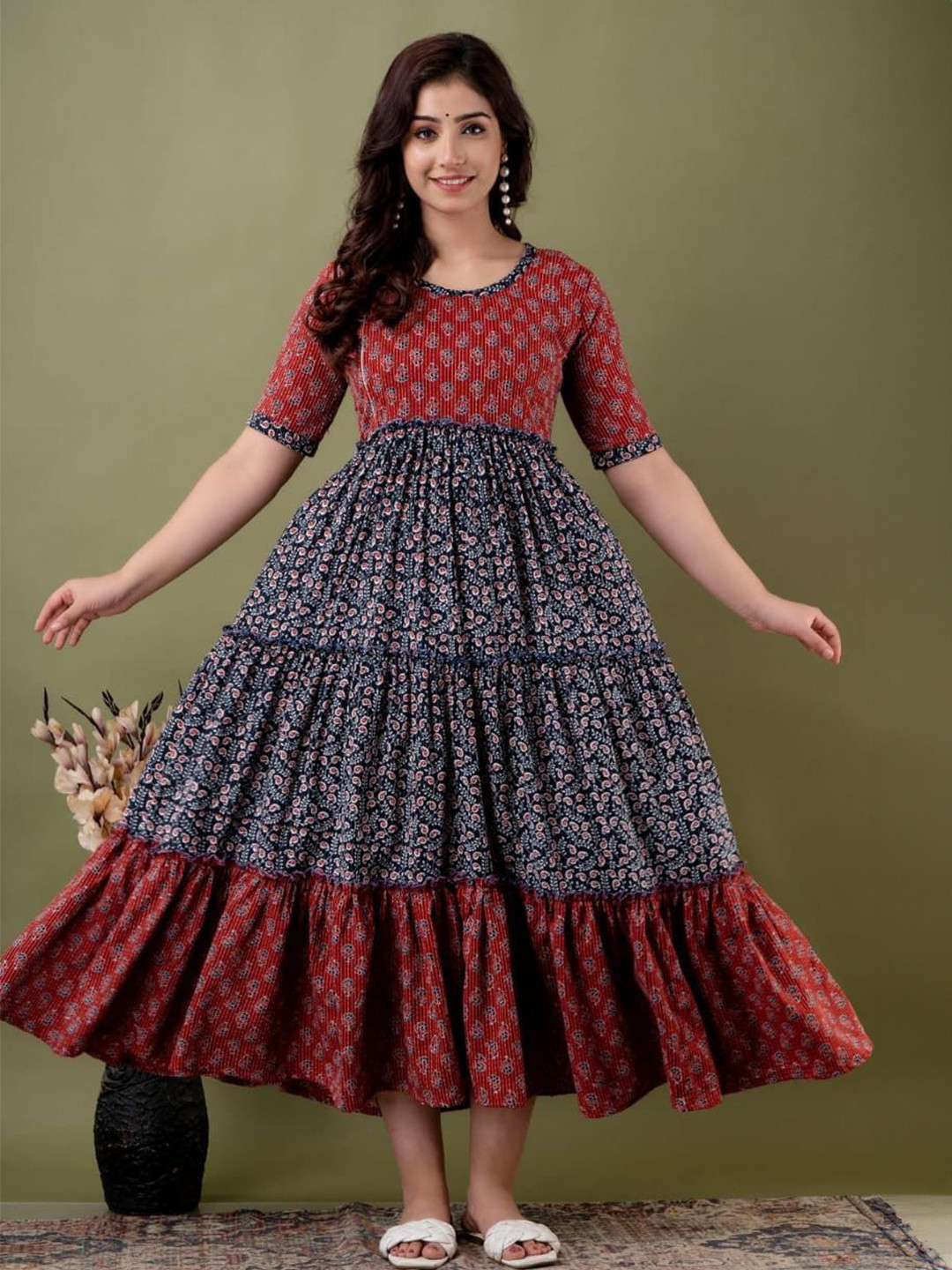 SKY FAB Women Ethnic Motifs Printed Maternity Maxi Dress